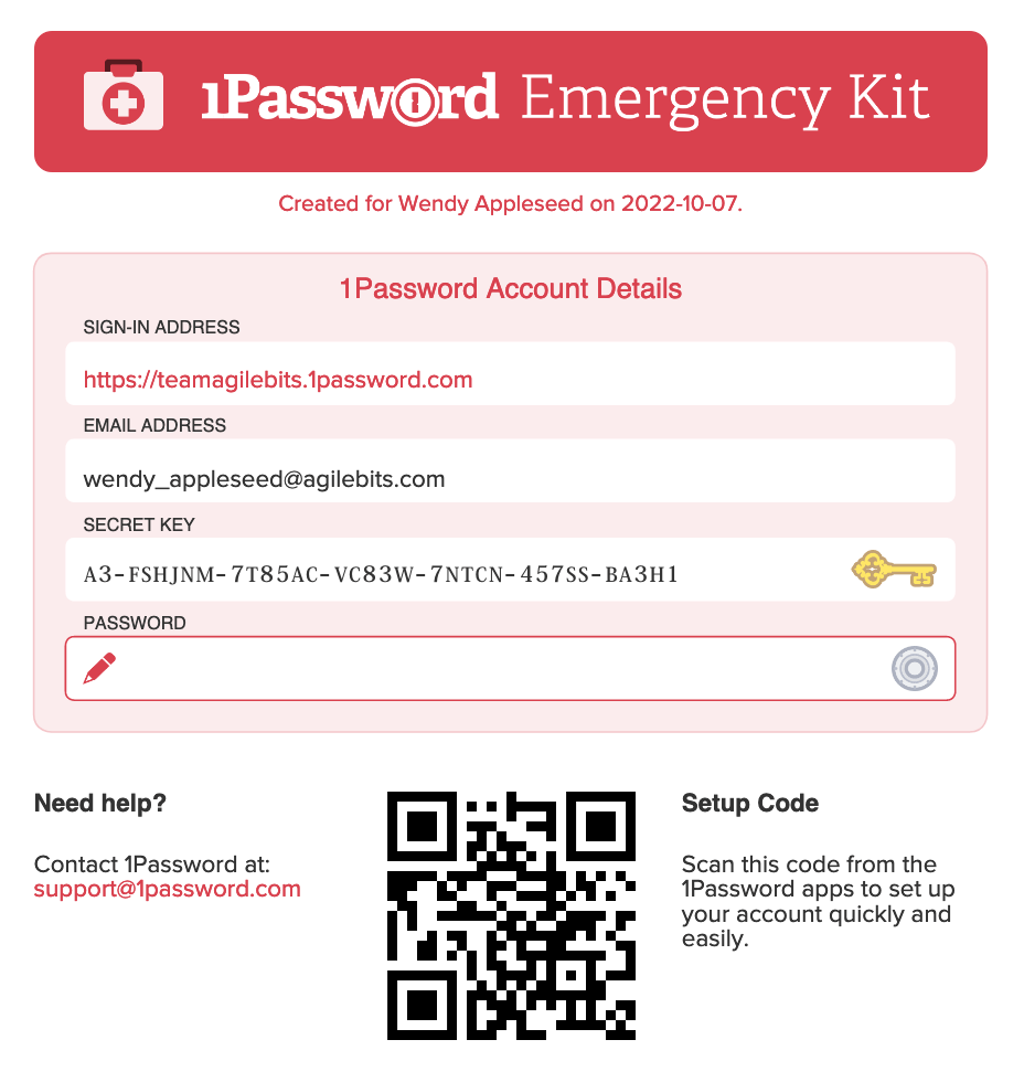 1Password Emergency Kit