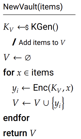 Algorithm for creating and populating a vault